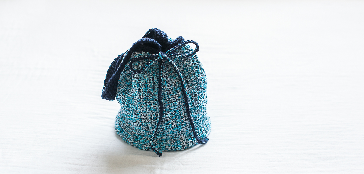 アフガン編みの巾着バッグ 編み物キット販売 編み方ワークショップ イトコバコ